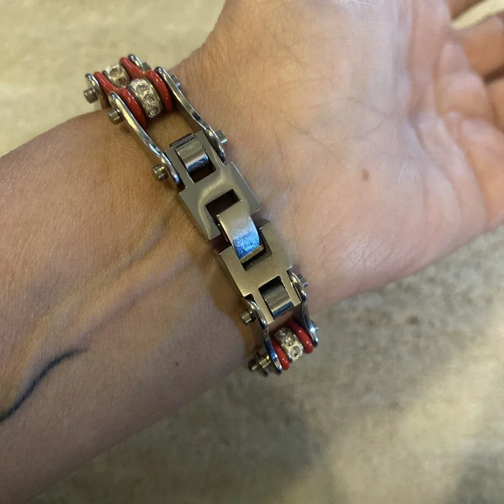 Ladies Stainless Steel And Rhinestone Motorcycle‎ Chain Bracelet by ATC LLC
